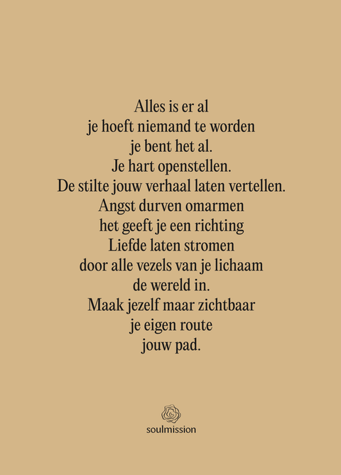 4 stuks inspiratie kaarten geschreven door Claudette Jacobs van Soulmission met de tekst "alles is er al".