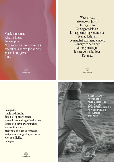 4 stuks inspiratie kaarten geschreven door Claudette Jacobs van Soulmission.